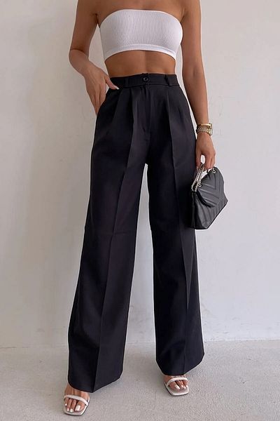 Ramrod Daisy Gold Black Pleated Women's Loose Fabric 90's Super High Loose Leg Palazzo Trousers