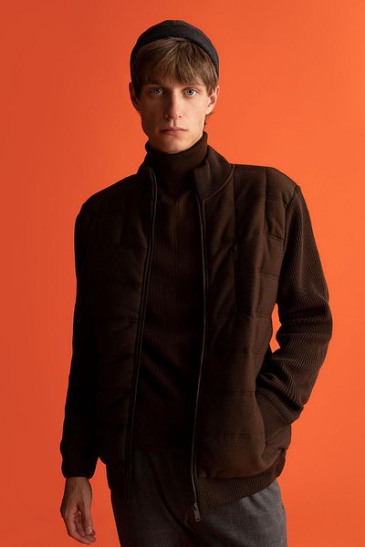 DeFacto Slim Fit College High Collar Bomber Knitwear Cardigan