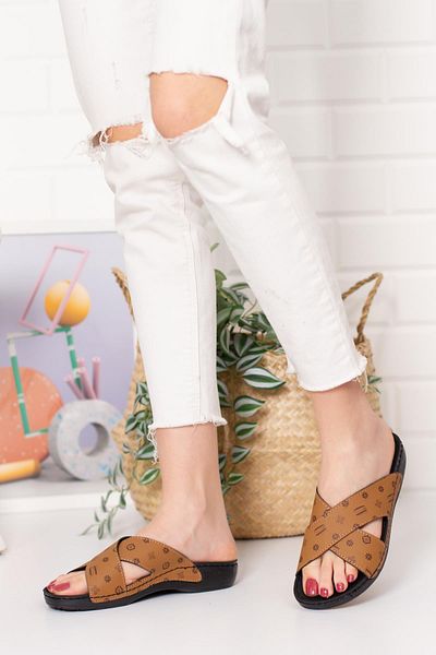Moda Frato Cv-150938 Γυναικείες Παντόφλες Cross Tan