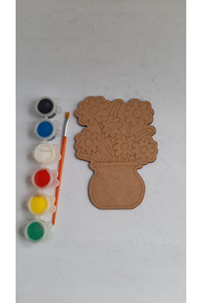 Ebrulisler Vazolu Çiçek Çocuk Anneler Günü Ahşap Boyama Aktivite Etkinlik San...