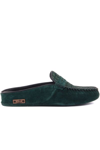 SailLakers Women's Petrol Green Suede Leather Slippers