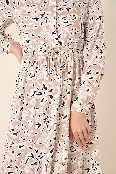 Bigdart 2144 Hakim Yaka Tesettür Elbise - Krem