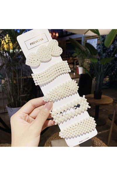 ÇELİKONLİNE Set de cleme de păr, model perlat, 5 piese, pentru femei