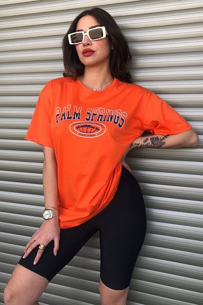 My Blog Tricou de damă oversize cu imprimeu Orange Palm Springs