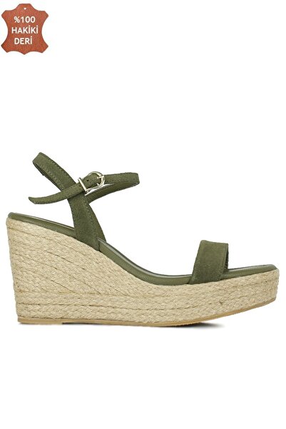 Fitbas 6662 677 Γυναικεία Σανδάλια Χακί Σουέντ με Σφήνα Τακούνι Μεγάλου & Μικ...