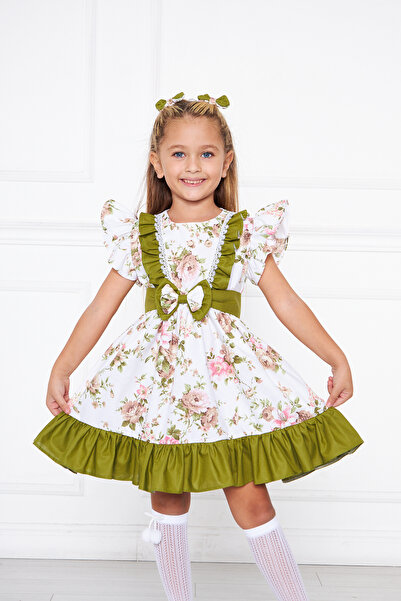 Moda Lippa Rochie pentru fetiță cu model de flori verde fistic