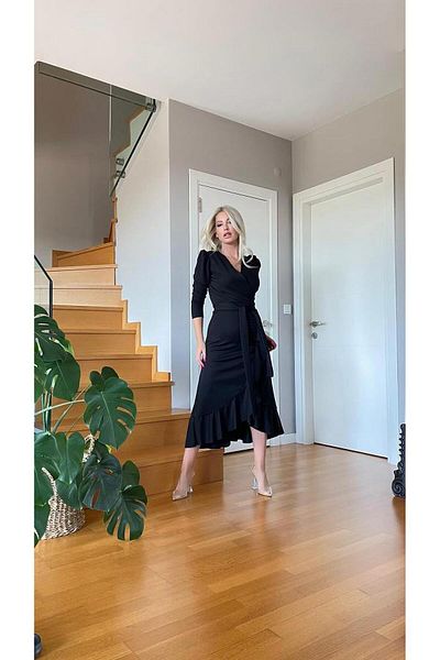 Trendusfashion Φόρεμα μακρυμάνικο κρεπ υφασμάτινο
