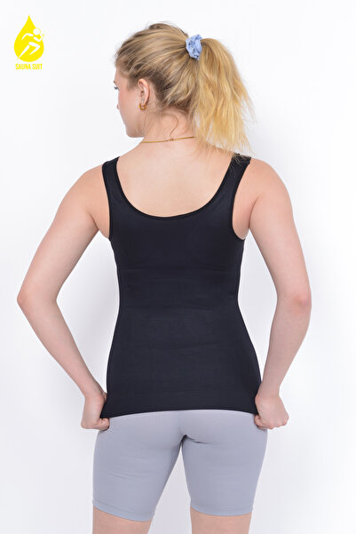 SAUNA SUIT Chest Belly Waist Enhancer Slimming Firming Seamless Silky Knitted Black Corset Athlete