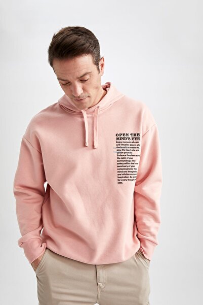 DeFacto Oversize Fit Kapüşonlu Sırt Baskılı Içi Yumuşak Tüylü Sweatshirt