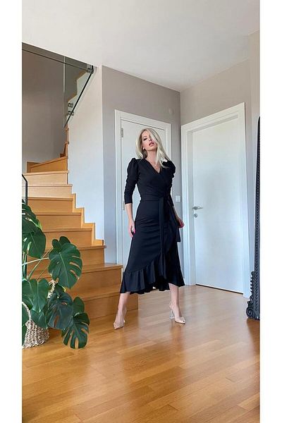 Trendusfashion Φόρεμα μακρυμάνικο κρεπ υφασμάτινο