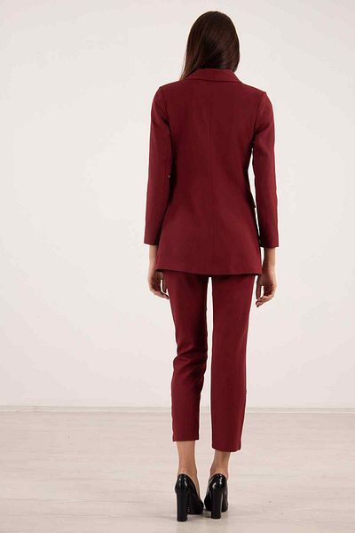 belamore Burgundy Blazer Jacket Pants Double Women's Set 0106305