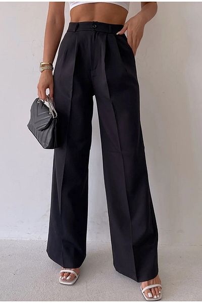 Ramrod Daisy Gold Black Pleated Women's Loose Fabric 90's Super High Loose Leg Palazzo Trousers