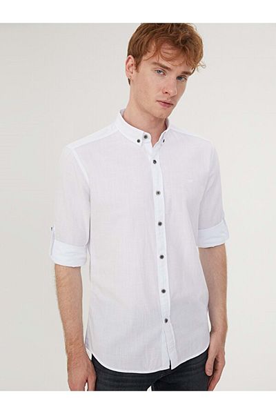Loft 2027896 Collared Buttoned Front Long Sleeve Linen ShirtWhite - Xxl