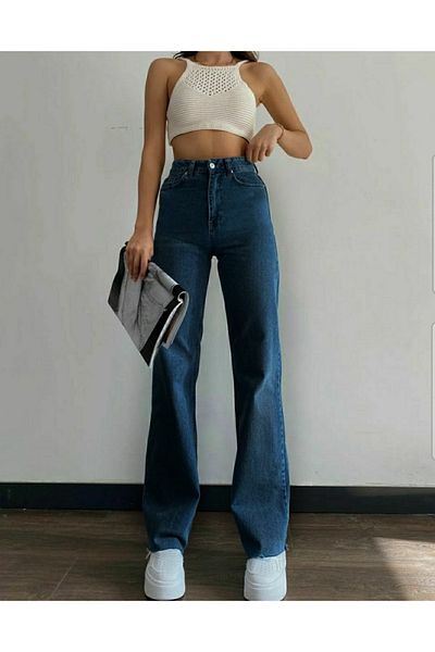 DRC trend Logue Model Femei Lycra Sweet Blue Pantaloni largi cu talie super înaltă