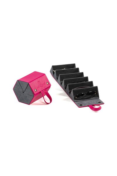 Look Rich Barbie Edition Handmade Leather 6-Piece Glasses Carrying and Storage Bag - Pink