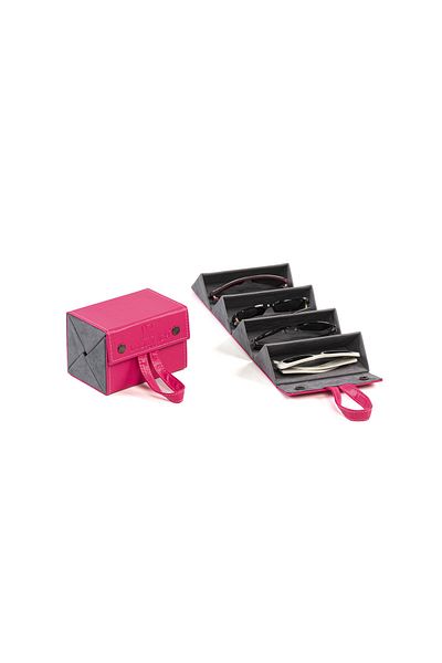 Look Rich Handmade Leather 4-Piece Glasses Carrying and Storage Bag - Pink