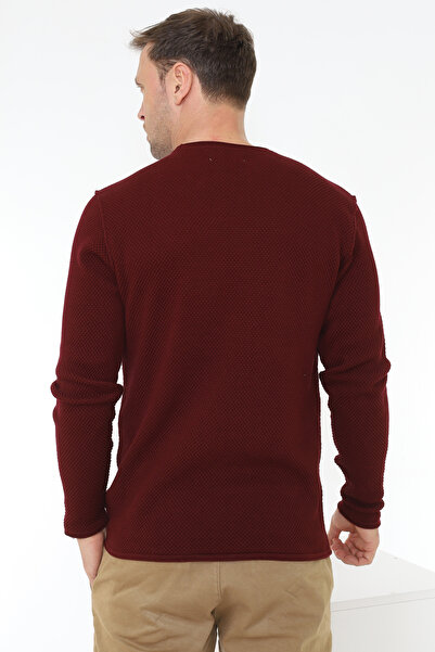 Matte Copenhagen Crew Neck Stitching Detailed Organic Cotton Claret Red Knitwear Sweater