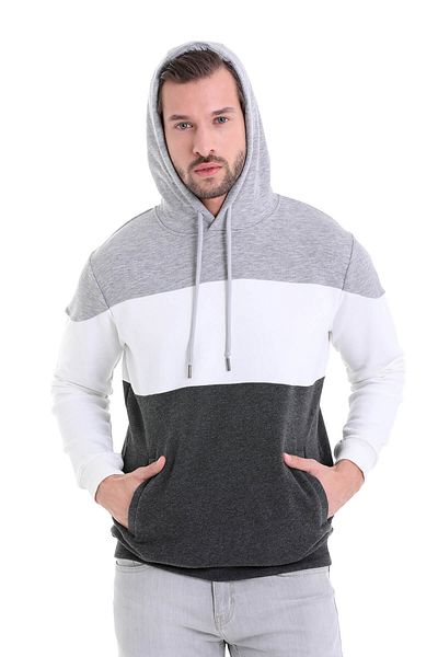 Hatemoğlu Φούτερ Anthracite Regular Fit Απλό βαμβακερό φούτερ με κουκούλα καγκουρό