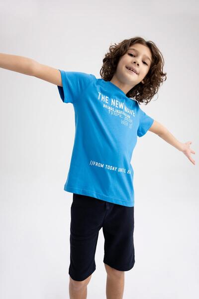 DeFacto Boy's Printed Short Sleeve T-Shirt Shorts Set of 2