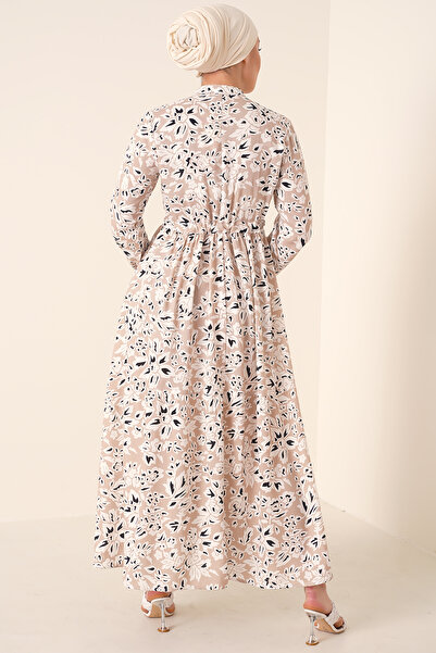 Bigdart 2144 Hakim Yaka Tesettür Elbise - Krem