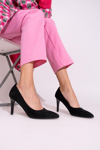 Modabuymus Pantofi damă cu toc stiletto din piele întoarsă neagră - Anger