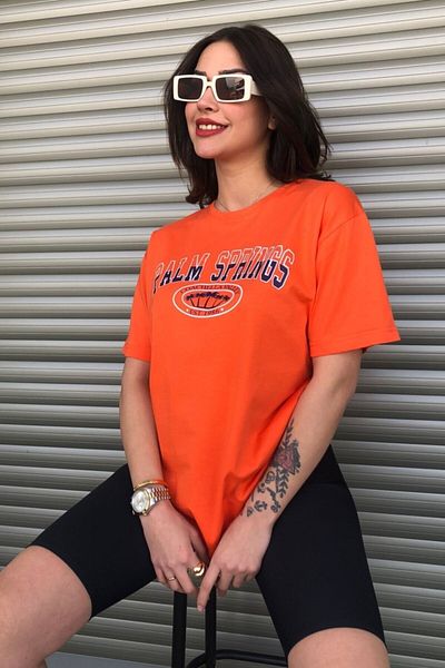 My Blog Tricou de damă oversize cu imprimeu Orange Palm Springs