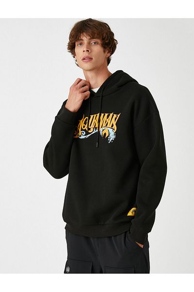Koton Aquaman Hooded Oversize Sweatshirt Raised Licensed Printed