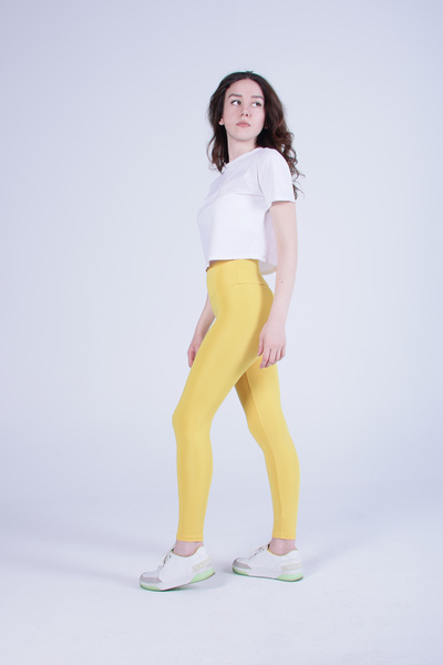 Art of November Sarı Yüksek Bel Toparlayıcı Özel Ağ Kesimli Spor Tayt