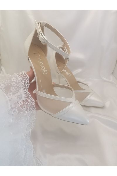 LİNEER Damă Perlat Alb Alb Confortabil 9 Cm Toc Subțire Mesh Stiletto