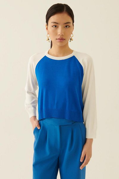 Perspective Illas Saks Ecrufarbene Strickbluse für Damen
