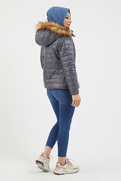 Modamihram Κοντό καπιτονέ παλτό με κουκούλα Anthracite 12262