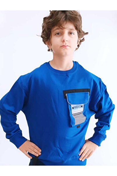 Elvinsa μπλε κοβαλτίου Μπλουζάκι για αγόρια σε μπλε στυλ Large Με τσέπες ελαφρύ