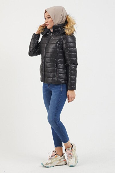 Modamihram Krátký prošívaný kabát s kapucí, černý 12262