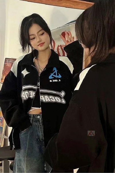EFBUTİK Siyah Unisex Y2k Streetwear Locapeople Şardonlu Fermuarlı Hırka