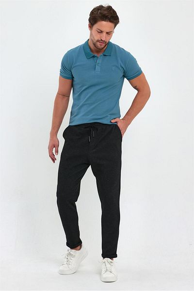MAXIMILLIAN Men's Black Side Pocket Elastic Waist Lace Up Double Leg Relaxed Fit Comfortable Cut Jogger Pants