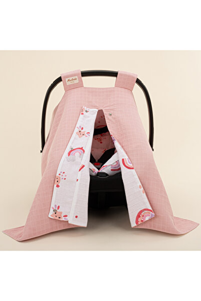 Yunikobaby Double Sided Stroller Cover and Cushion - Powder Muslin - Pink Rai...