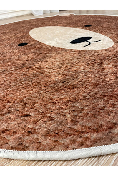 Brillant Sevimli Ayı Temalı Jüt Görünümlü Çocuk Halısı - Kahverengi
