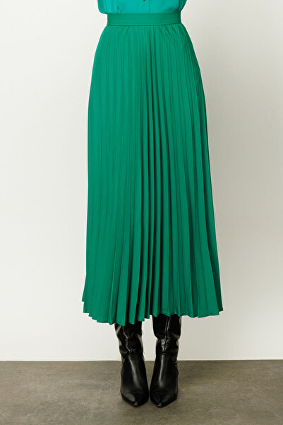 Ekol Women's Pleated Long Skirt 3023 Green