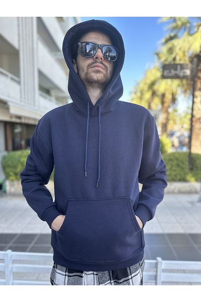 Fifty Color Ανδρικό κουκούλα με κουκούλα καγκουρό με κουκούλα με 3 νήματα Navy Blue