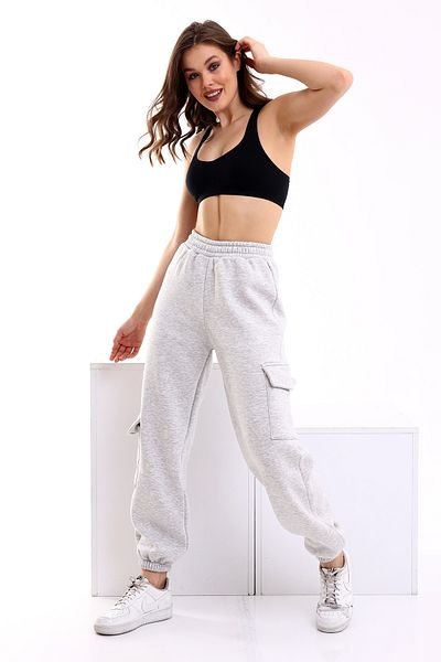 Winmoda34 Γυναικείο Jogger Thick 3 Thread Sweatpants Cargo με πλαϊνές τσέπες