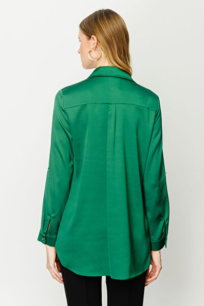 Ekol Women's Textured Satin Shirt 1013 Green