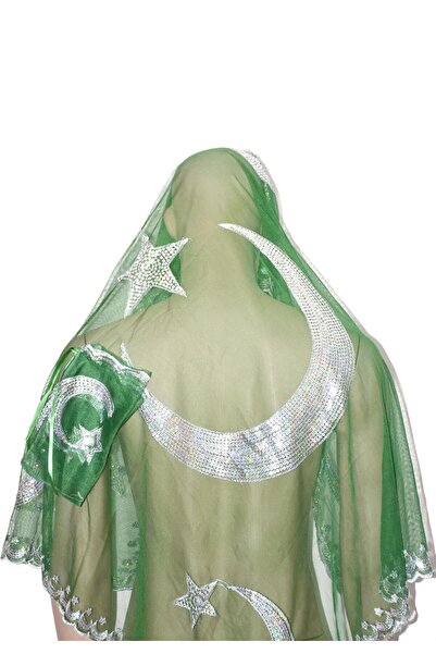 Gökçe Tekstil Groom Face Cover Green with Crescent and Star