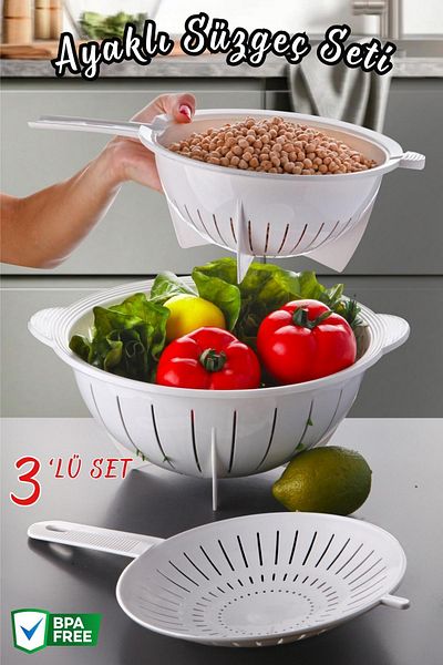 Nandy Home 3 Piece Kitchen Strainer Set - Dowry Set WHITE
