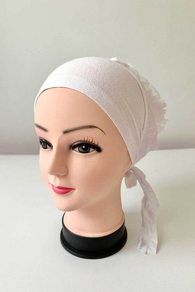 Aydın Bone Knitted Bonnet, Combed Cotton Frilly Bonnet, Hijab Frilly Non-Slip Practical Combed Cotton Bonnet, Anti-Sweat Combed Cotton