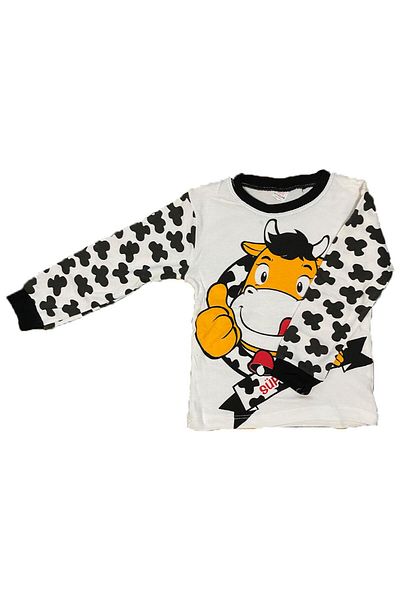 Pink Fashion Set Pijama Copii Imprimate Vaci Si Speckle Bumbac Alb