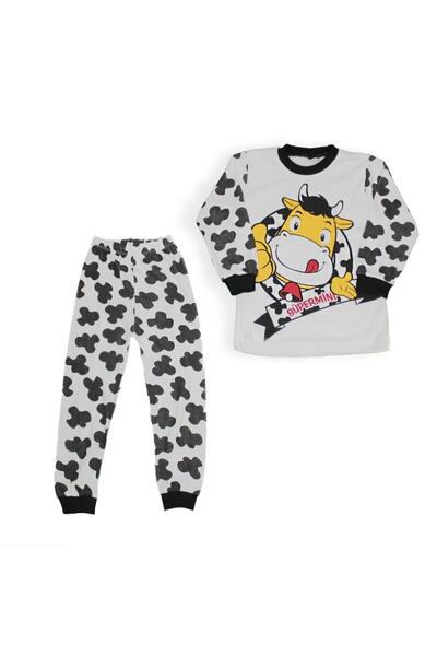 Pink Fashion Set Pijama Copii Imprimate Vaci Si Speckle Bumbac Alb