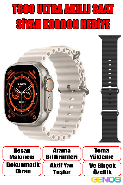 Genos Watch 8 Akıllı Saat T800 Ultra ios (apple) & Android Uyumlu Türkçe Menü...