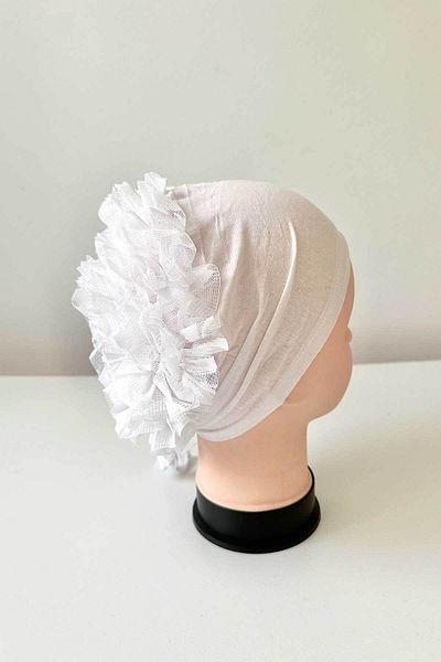 Aydın Bone Knitted Bonnet, Combed Cotton Frilly Bonnet, Hijab Frilly Non-Slip Practical Combed Cotton Bonnet, Anti-Sweat Combed Cotton