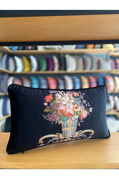 Fabricland Față de pernă din catifea de mătase Damasc cu model negru 30x50cm