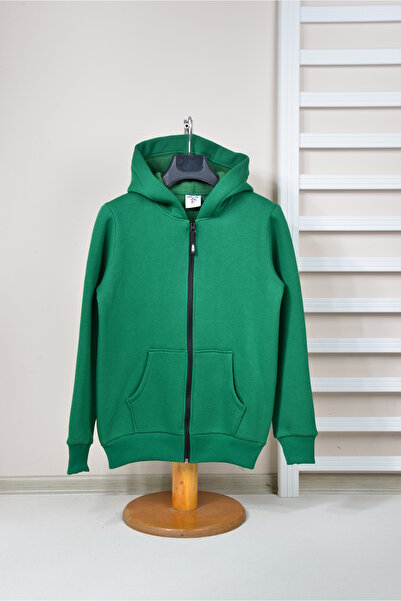 KİDSPİTİRCİK سترة صوفية سميكة بسحاب أخضر للأطفال من الجنسين مكونة من 3 خيوط